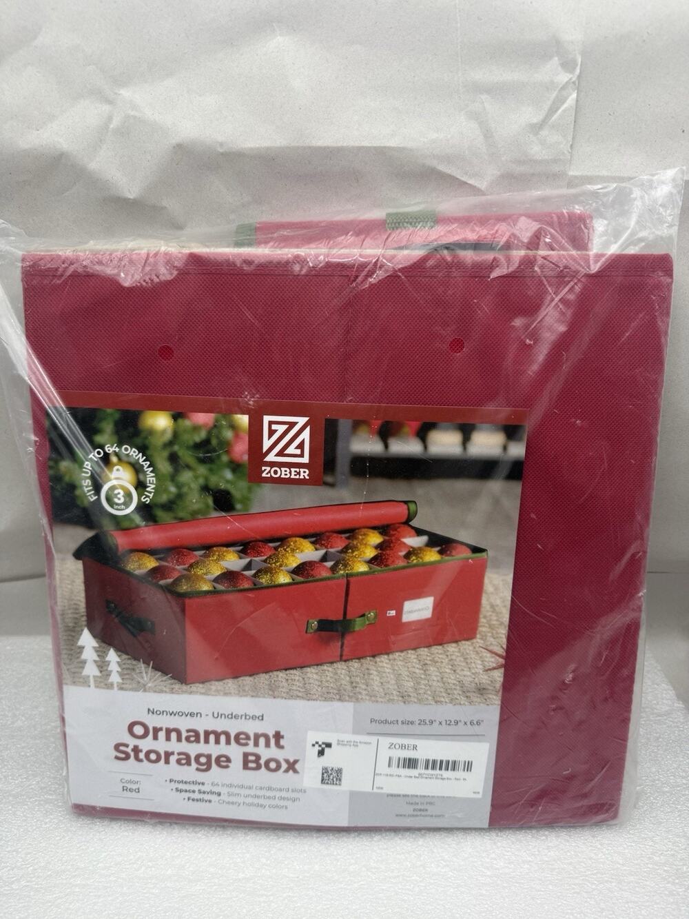 Underbed Christmas Ornament Storage Box - Stores 64 3" Ornaments, With Dividers